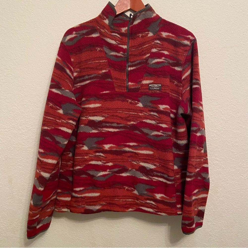 L.L. Bean Men's Terracotta and Gray Zip-Up Sweater